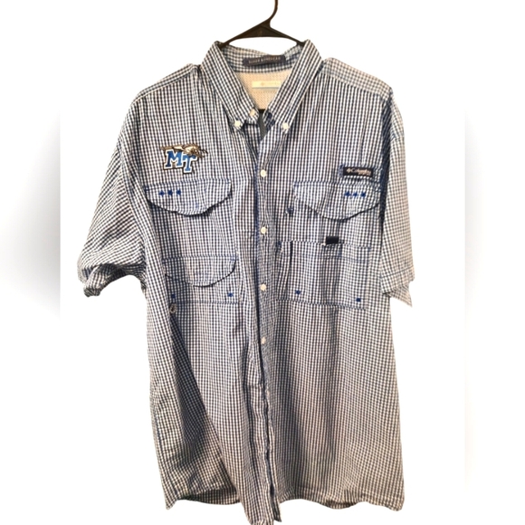 Columbia Pfg Womens Blue And White Checkered Shirt Large MTSU - Picture 1 of 10